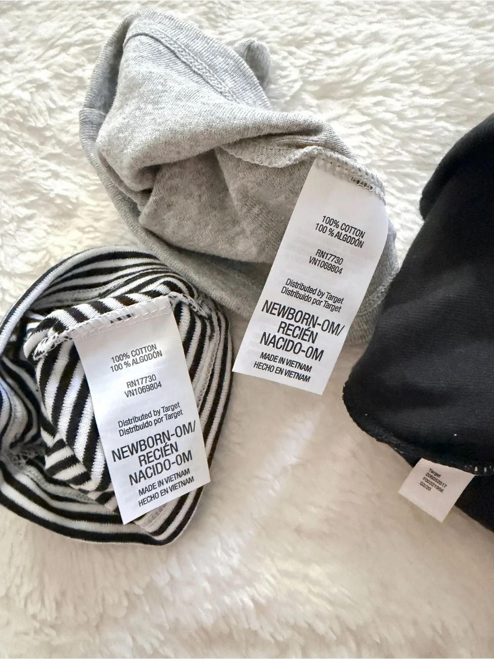 Cloud Island Baby Hats Set of 3 Black Gray Stripes Size Newborn